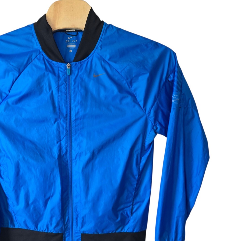 Nike Running Dri-FIT Blue Black Full Zip Bomber Windbreaker Jacket Mens Large